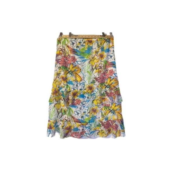 Multiples Vibrant Floral Fairy Skirt S Tier Ruffle High Waist Flowing Midi Lined - Picture 9 of 9
